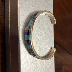 Navajo Blue Lapis Cuff Bracelet-Sterling Silver Inlay